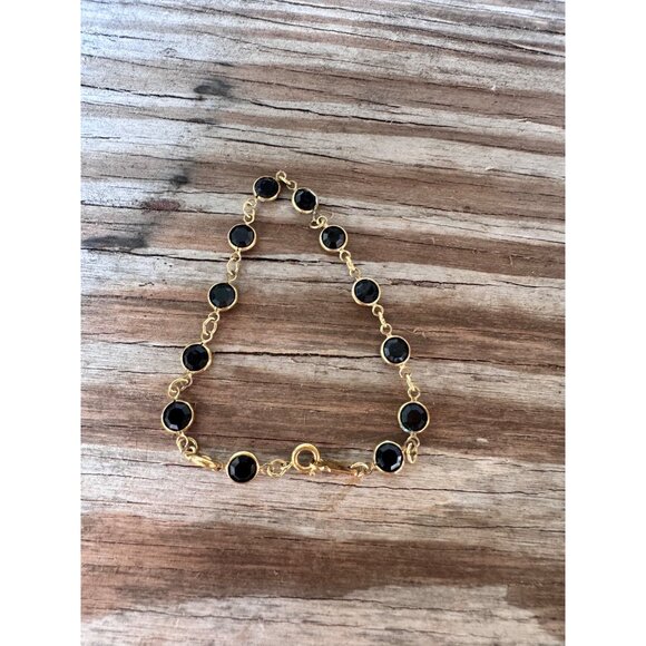 Swarovski Black Faceted Gold-Plated Bracelet Swan Logo - Picture 2 of 6